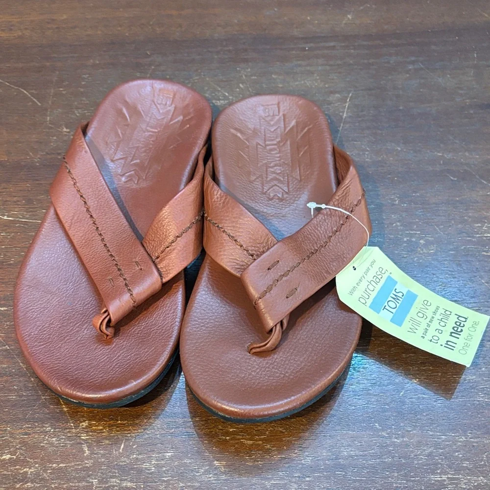 NWT‎ Toms Semana Brown Leather Flip Flops